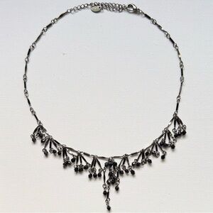 Black Beaded Fringe Statement Necklace – Adjustable 15-18”